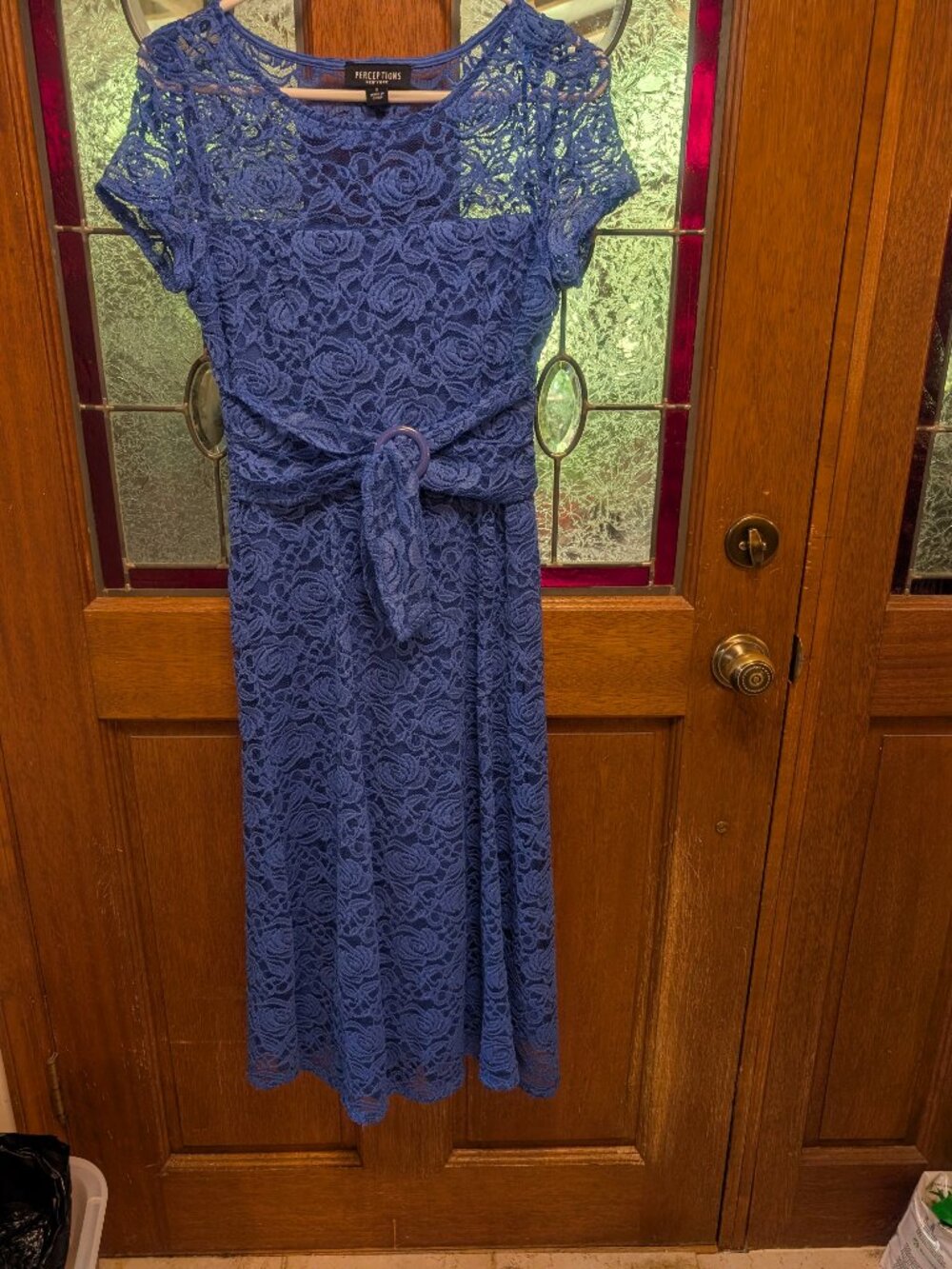 Womens blue rose lace midi dress, size Small